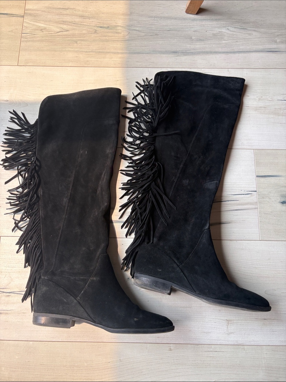 Aldo Black Suede Fringe Knee-High Boots - Women